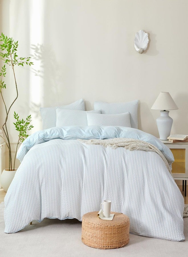 BUPIRD Cornflower Blue Striped Comforter King Set Soft Washed Microfiber Jacquard 3 Pieces Striped Bedding Sets Lingt Blue White Comforter for All Seasons and 2 Pillowcases Comfort Breathable - Image 2