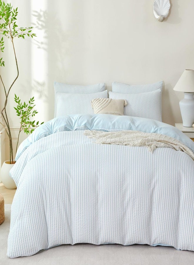 BUPIRD Cornflower Blue Striped Comforter King Set Soft Washed Microfiber Jacquard 3 Pieces Striped Bedding Sets Lingt Blue White Comforter for All Seasons and 2 Pillowcases Comfort Breathable - Image 3