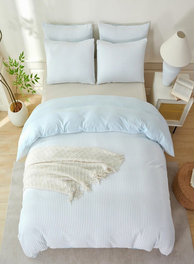 BUPIRD Cornflower Blue Striped Comforter King Set Soft Washed Microfiber Jacquard 3 Pieces Striped Bedding Sets Lingt Blue White Comforter for All Seasons and 2 Pillowcases Comfort Breathable - Image 4