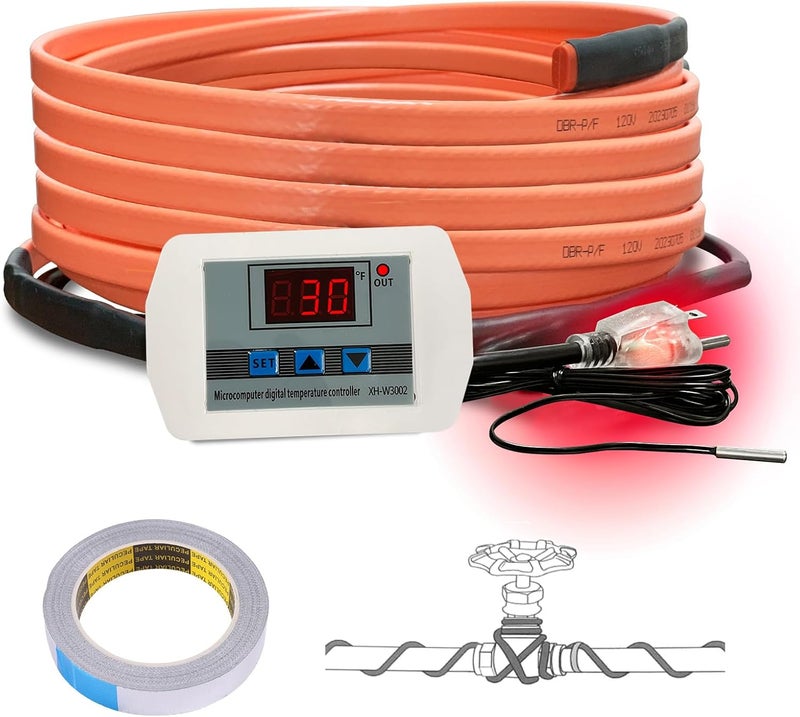 Cupohus Heat Tape for Water Pipes with Digital Display Thermostat 15FT, Freeze Protection Self-Regulating Heat Trace Cable for Metal, Plastic Home Pipes, Roof and RV - Image 1