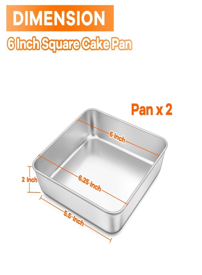 TeamFar 6 Inch Square Cake Pan, Stainless Steel Square Baking Pan for Lasagna Cake Brownie, Healthy & Heavy Duty, Dishwasher Safe & Easy Clean, Brushed Surface & Smooth Edge, Set of 2 - Image 2