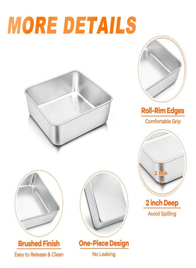 TeamFar 6 Inch Square Cake Pan, Stainless Steel Square Baking Pan for Lasagna Cake Brownie, Healthy & Heavy Duty, Dishwasher Safe & Easy Clean, Brushed Surface & Smooth Edge, Set of 2 - Image 4