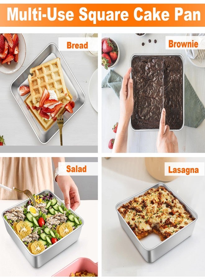 TeamFar 6 Inch Square Cake Pan, Stainless Steel Square Baking Pan for Lasagna Cake Brownie, Healthy & Heavy Duty, Dishwasher Safe & Easy Clean, Brushed Surface & Smooth Edge, Set of 2 - Image 3