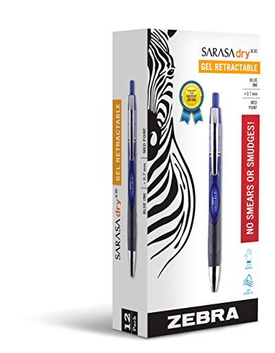 Zebra Pen Sarasa Dry X30 Retractable Gel Pen, Medium Point, 0.7mm, Blue Ink, 12-Pack - Image 4