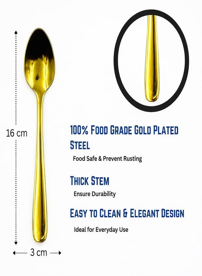 VishList 12 Pieces Stainless Steel Golden Spoon & Fork Set, 16 cm Each, Premium Cutlery Set for Home & Kitchen, PVD Gold Flatware, Elegant Dining (6 Dinner Spoons & 6 Dinner Forks - Image 2