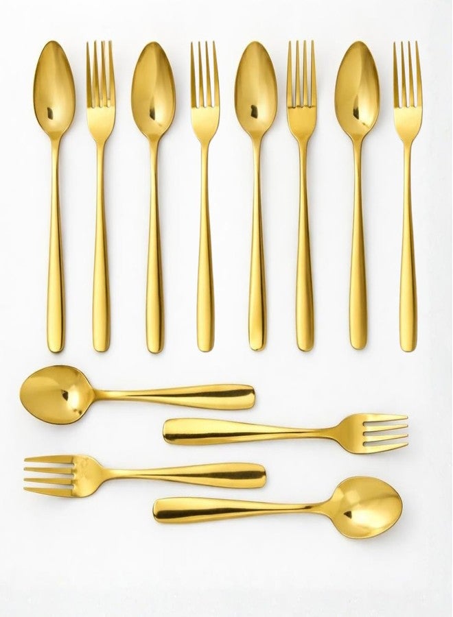VishList 12 Pieces Stainless Steel Golden Spoon & Fork Set, 16 cm Each, Premium Cutlery Set for Home & Kitchen, PVD Gold Flatware, Elegant Dining (6 Dinner Spoons & 6 Dinner Forks - Image 1