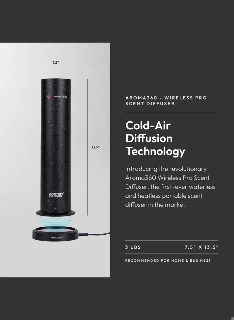 Aroma360  x NBA - Miami Heat Wireless Pro Diffuser for Essential Oils - Cold-Air Diffusion - 600 sq.ft. Coverage - Waterless Air Diffuser for Home, Office and Business  | Best Price UAE