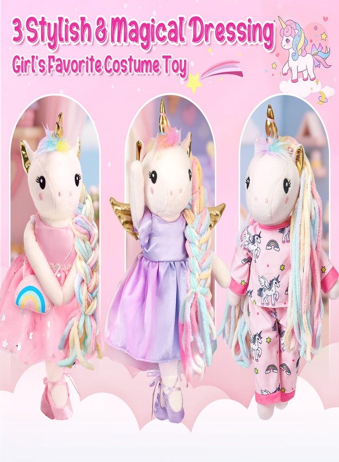 Toylink Unicorn Toys for Girls Age 4-6 Ballerina Doll, Princess Stuffed Animals with Plush Bag & 3 Set Clothes, Christmas Birthday Gifts for 3 4 5 6 7 8 Year Old Girls Toddler Toys Stocking Stuffers - Image 2