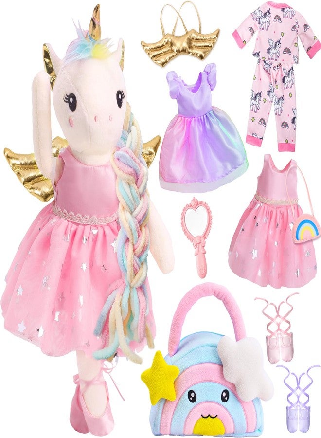 Toylink Unicorn Toys for Girls Age 4-6 Ballerina Doll, Princess Stuffed Animals with Plush Bag & 3 Set Clothes, Christmas Birthday Gifts for 3 4 5 6 7 8 Year Old Girls Toddler Toys Stocking Stuffers - Image 1