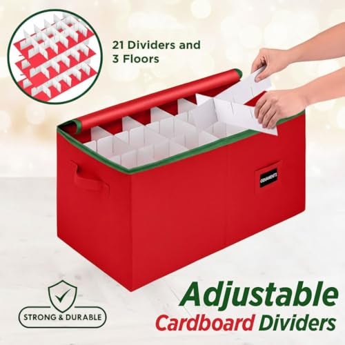 HOLDN’ STORAGE Christmas Ornament Storage Container with Dividers - Box Stores Up to 54-4" Ornaments, Zippered, Convenient, Adjustable, Large Organizer Bin to Protect and Store Holiday Décor, Red - Image 5