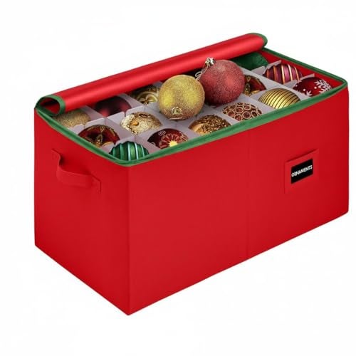 HOLDN’ STORAGE Christmas Ornament Storage Container with Dividers - Box Stores Up to 54-4" Ornaments, Zippered, Convenient, Adjustable, Large Organizer Bin to Protect and Store Holiday Décor, Red - Image 1