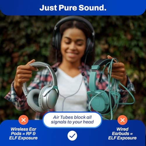 DefenderShield Over-Ear Air Tube Headphones E M F Free – Wired Design for Reduced Wireless Signal Contact – Built-in Mic & Audio Controls – Foldable Airtube Headphones E M F Free with Travel Case - Image 3