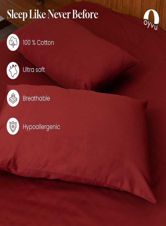 Oyvu Luxury Bedsheet | King Size | 500 Thread Count | 100% Cotton | Red Pear Color | Premium Solid Design | 1 Flat Bedsheet, 2 Pillow Covers | Size-King Flat Sheet Set, 108”x108”inch - Image 2