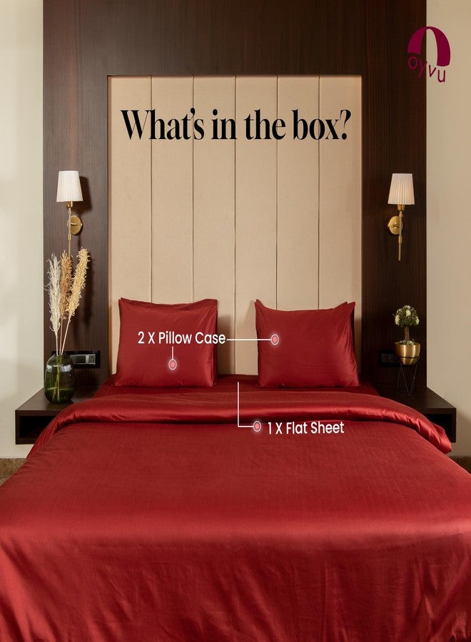 Oyvu Luxury Bedsheet | King Size | 500 Thread Count | 100% Cotton | Red Pear Color | Premium Solid Design | 1 Flat Bedsheet, 2 Pillow Covers | Size-King Flat Sheet Set, 108”x108”inch - Image 4