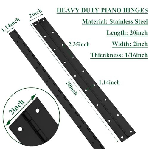 EVANCENT 2Pack Heavy Duty Piano Hinge, 2" Open Width x 20" Continuous & Piano Hinges, 0.06” Thick Stainless Steel Piano Hinge with Holes, Black Stainless Furniture Hinges for Cabinet Door Cases Woodworking - Image 2