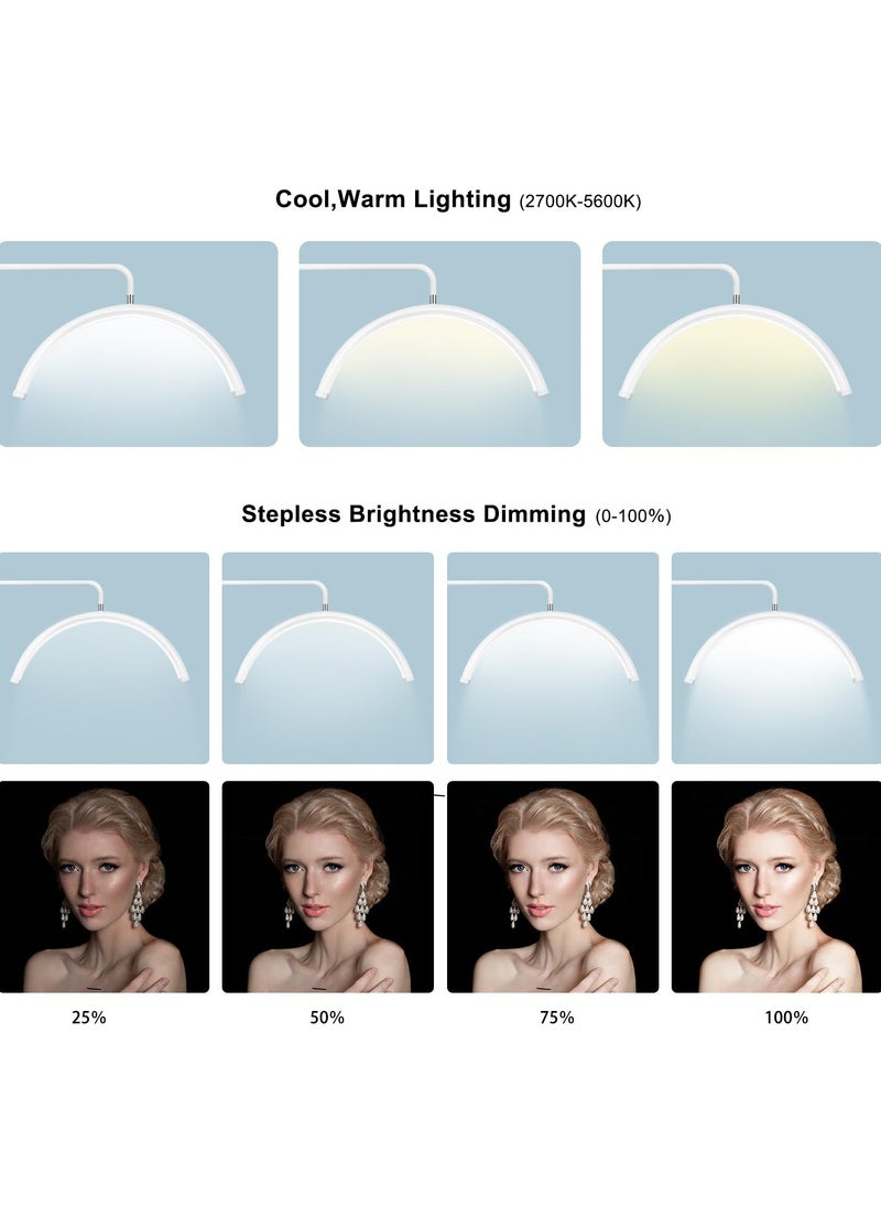 Bukela - Eyelash Lamp - Dimmable LED Floor Lamp Lash Light for Eyelash Extensions, Salon SPA, Esthetician - Rotating Half-Moon Head, Shadowless Lighting, Adjustable Brightnes - Image 1