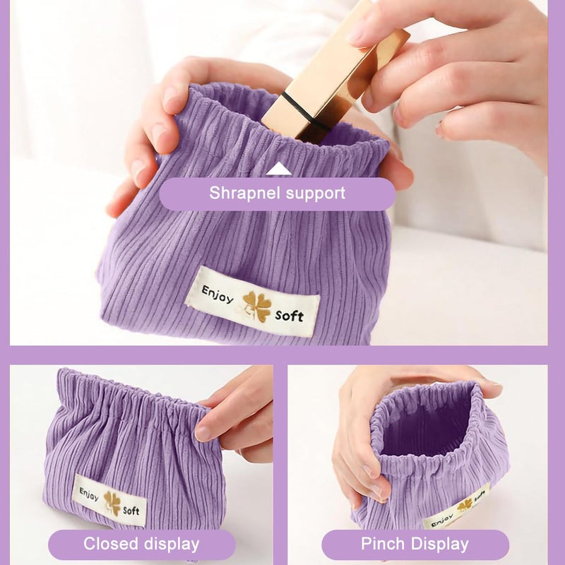 May Create ® 2pcs Small Makeup Pouch Soft Corduroy Coin Pouch Small Money Pouch Mini Lipstick Bag Jewelry Storage Pouches for Women Girls Travel Organizer - Easy Squeeze Open (Pink+Purple) - Image 3