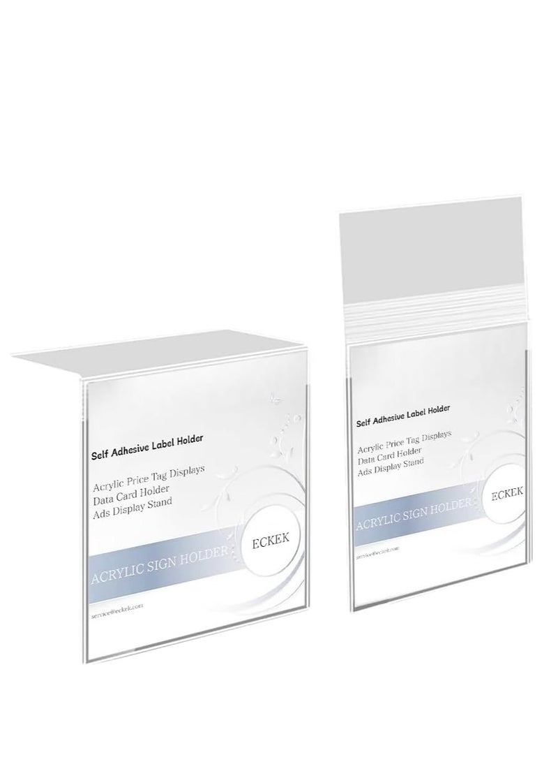 Eckek  Self Adhesive Label Holder Acrylic Price Tag Displays Sign Holder Clear Table Counter Top Stand 2 Pack - Image 1