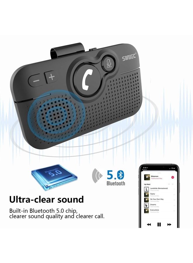 SUNITEC مجموعة مكبر صوت السيارة بلوتوث بدون استخدام اليدين - مكبر صوت سيارة بلوتوث لاسلكي 5.0 - تشغيل تلقائي ودعم مساعد الصوت سيري - BC980SA - Image 1