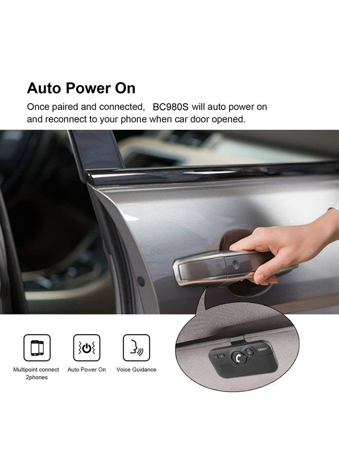 SUNITEC مجموعة مكبر صوت السيارة بلوتوث بدون استخدام اليدين - مكبر صوت سيارة بلوتوث لاسلكي 5.0 - تشغيل تلقائي ودعم مساعد الصوت سيري - BC980SA - Image 2