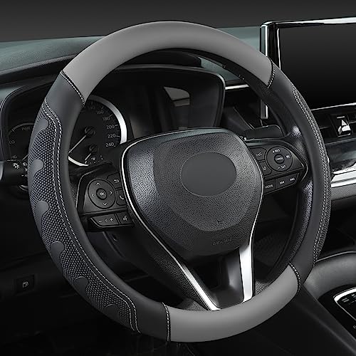 GIANT PANDA Car Steering Wheel Cover for Toyota RAV4,Camry,Highlander,Corolla,Prius,Tacoma, Standard Size - Black+Gray - Image 1
