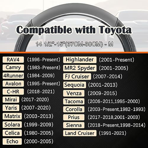GIANT PANDA Car Steering Wheel Cover for Toyota RAV4,Camry,Highlander,Corolla,Prius,Tacoma, Standard Size - Black+Gray - Image 3
