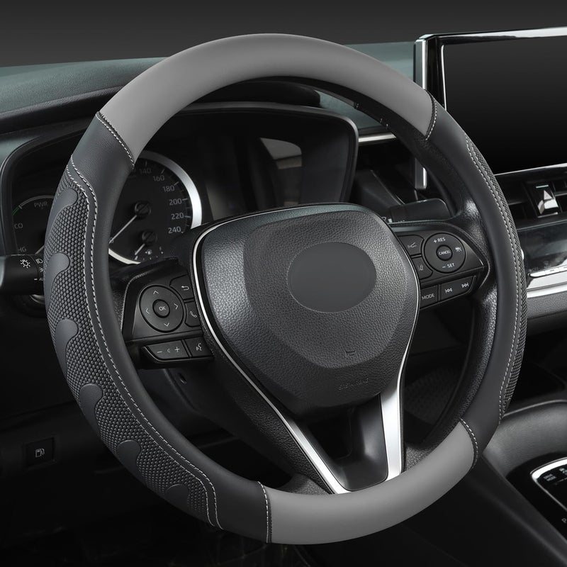 GIANT PANDA Car Steering Wheel Cover for Toyota RAV4,Camry,Highlander,Corolla,Prius,Tacoma, Standard Size - Black+Gray - Image 2