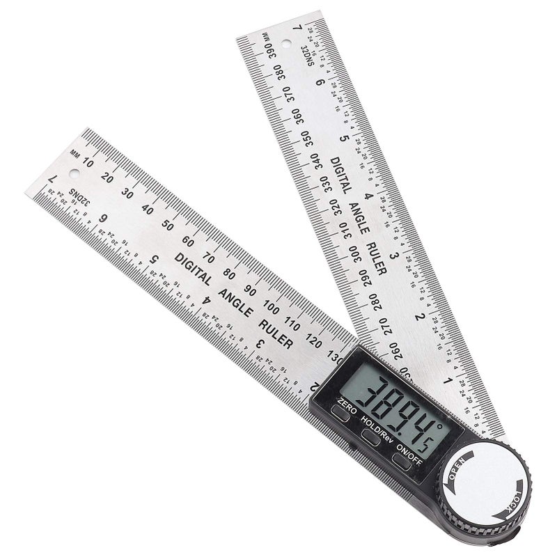 Stainless steel digital angle measuring ruler, digital angle ruler, electronic protractor, plastic black and white 200mm - Image 1