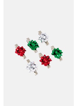 Happy Holidays Kids Girl 6 Pcs Christmas Hair Pin Set, Red  - Image 2
