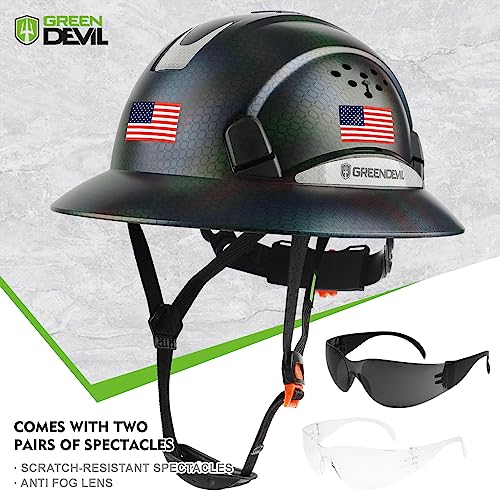 GREEN DEVIL Full Brim Hard Hat Vented Construction Safety Helmet OSHA Approved Cascos De Construccion ABS Work Hardhat for Men&Women 6 Point Adjustable Ratchet Suspension Custom Pattern Design - Image 2