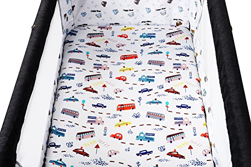 Tontukatu Pack n Play Sheet Stretchy Fitted Portable Mini Crib Sheets Set 3 Pack,Playard Sheets Convertible Playard Mattress Cover,Ultra Soft Jersey Material,Rocket Satellite,Car & Bus - Image 4