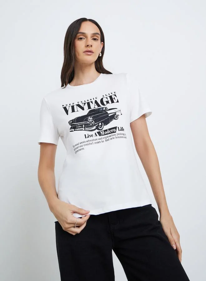 Styli Styli Vintage Car Print Slim Fit T-Shirt
