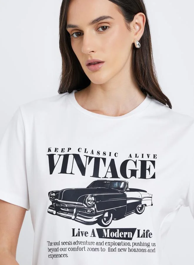 Styli Styli Vintage Car Print Slim Fit T-Shirt
