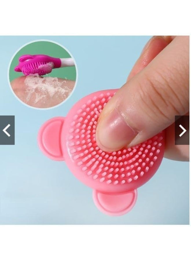 Soft Silicone Facial Cleansing Brush 2-in-1 – Cute Bear Design Face Scrubber & Mask Brush for Daily Skincare-2Pcs - Image 3
