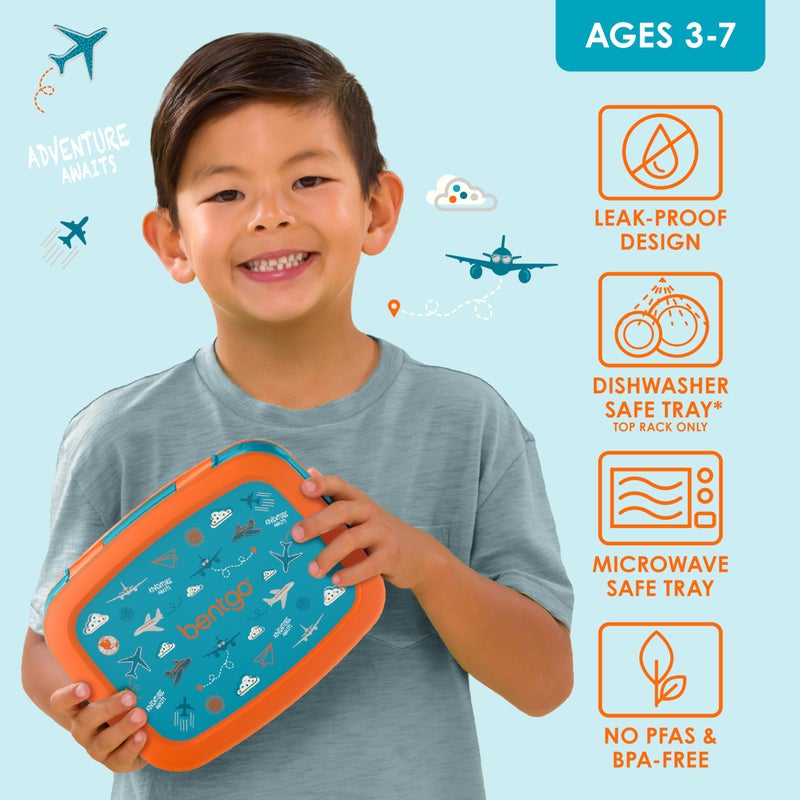 Bentgo Kids Prints Leak-Proof, 5-Compartment Bento-Style Kids Lunch Box - Ideal Portion Sizes for Ages 3-7, Durable, Drop-Proof, Dishwasher Safe, & PFAS & BPA-Free Materials (Planes) - Image 3