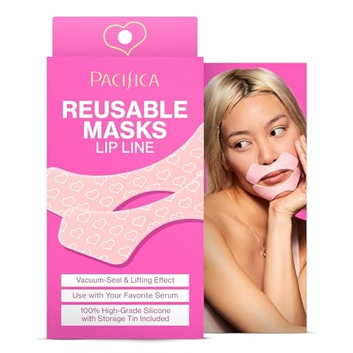 Pacifica Beauty Reusable Lip Line Mask, Skincare, Silicone Mask, For Fine Lines and Wrinkles, Lift and Firm, Pair with Serum, Storage Tin Included, Skin Care, Face Masks Skincare, Vegan, 2 Pieces - Image 1