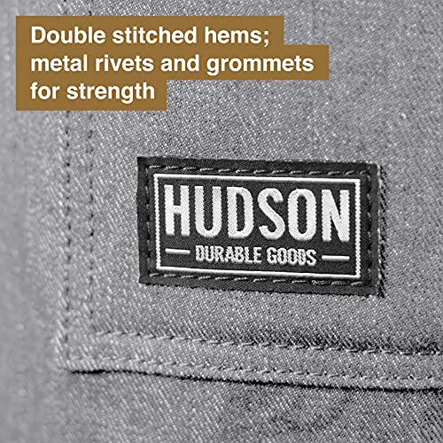 Hudson Durable Goods Professional Grade Chef Apron for Kitchen, BBQ, and Grill - Adjustable Crossback Denim Apron for Men and Women with Pockets, Towel Loop, Quick Release Buckle - 34 x 27 Inch, Grey - Image 3