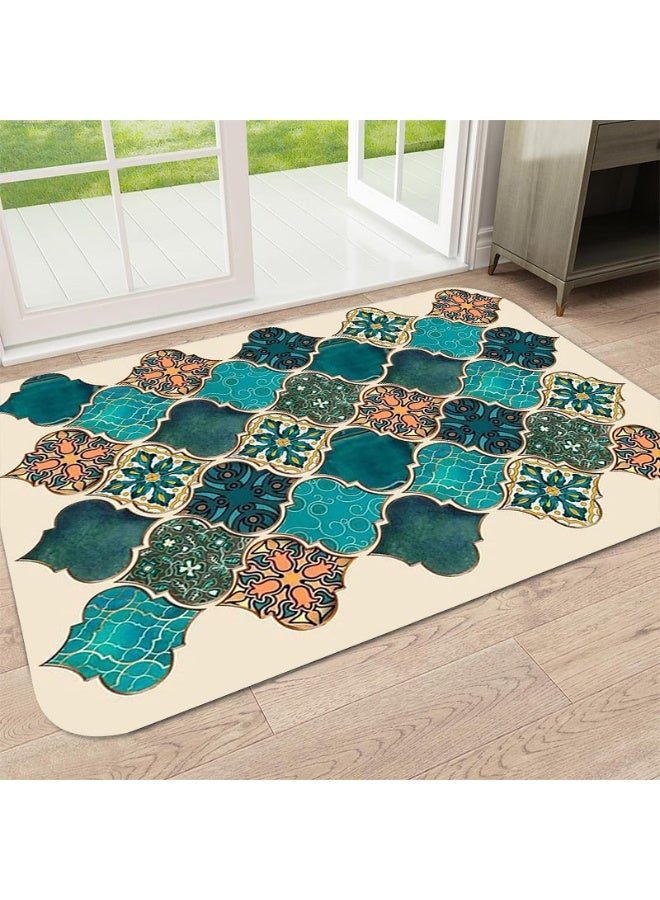 Moroccan Andalusian Tile Area Rug, Teal Green Orange Quatrefoil Pattern, Polyester - Image 2