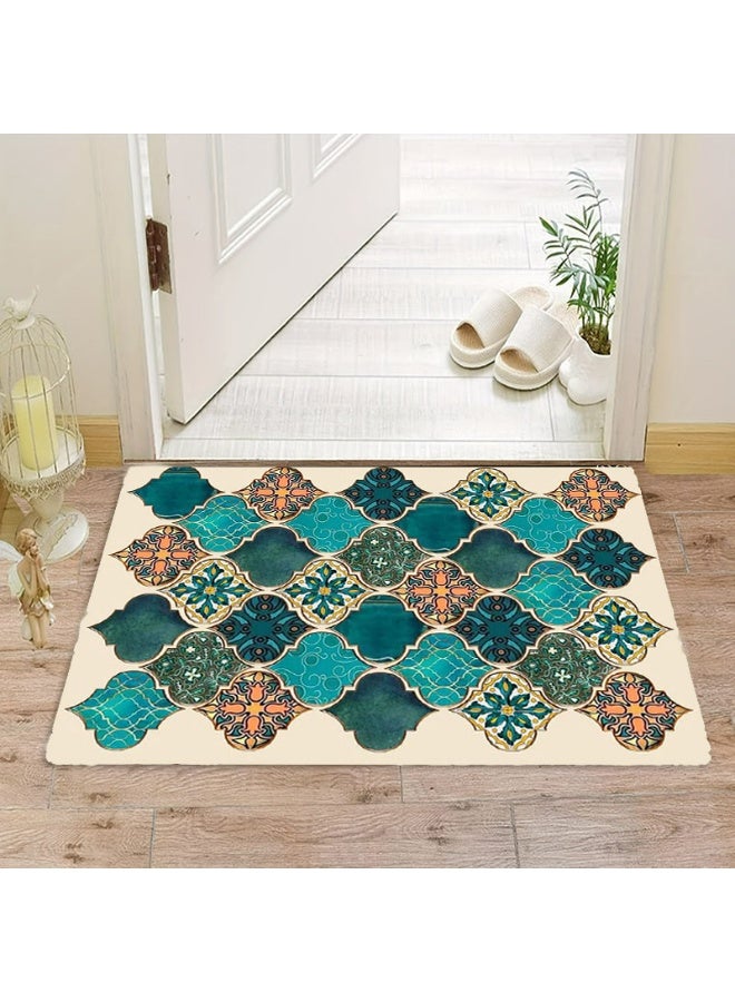 Moroccan Andalusian Tile Area Rug, Teal Green Orange Quatrefoil Pattern, Polyester - Image 5