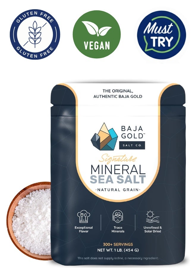 Baja Gold Mineral Sea Salt 1 lb – Natural Grain Sea Salt for Cooking & Baking – Premium Baja Salt – Resealable Bag – 300+ Servings - Image 1