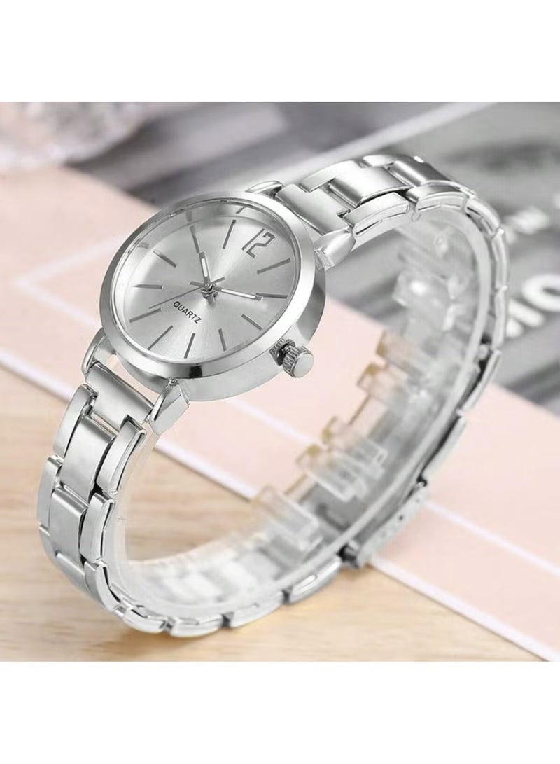 olayks Women's Stylish Metallic Quartz Watch with Trendy LOVE Open Cuff Bracelet, Stainless Steel & Waterproof, Wrist Accessories, Ideal Gift for Girlfriend (Silver) - Image 2