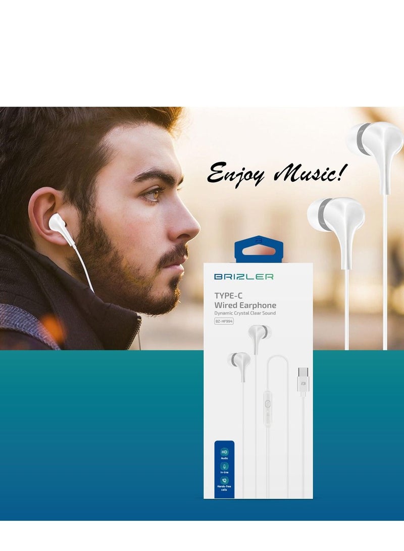 بريزلر سماعة أذن سلكية من نوع BRIZLER من النوع C مع إلغاء ضوضاء صوت ديناميكي فائق الوضوح - Image 3