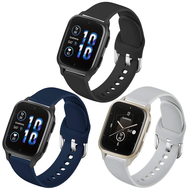 Sankel 3 Pack Replacement Bands Compatible with Garmin Venu Sq 2/Venu Sq/Music/Vivoactive 3/Vivomove HR/Move Luxe/Style/Forerunner 158/245/645 – 20mm Soft Silicone Straps - Image 2