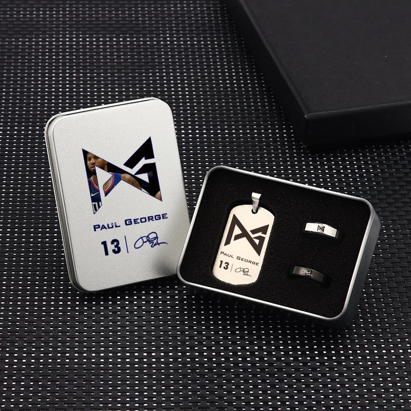 Generic Basketball Star Curry Titanium Necklace Ring Gift Set George
