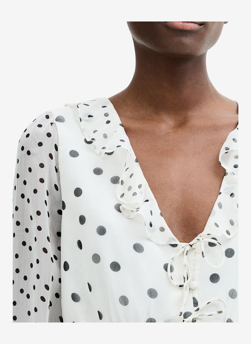 French Connection Women's Porcelain Cream/Blac Valeria Emina Chiffn Polka Top - Image 4