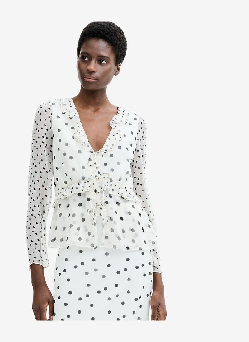 French Connection Women's Porcelain Cream/Blac Valeria Emina Chiffn Polka Top - Image 3