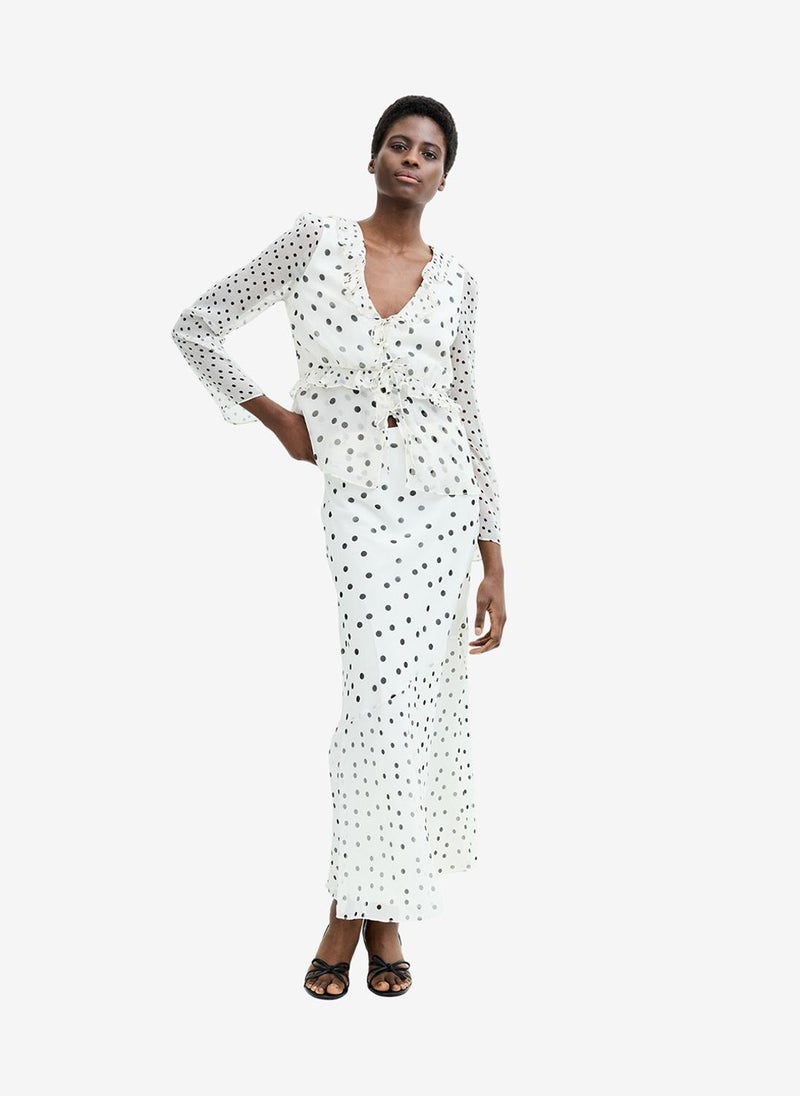 French Connection Women's Porcelain Cream/Blac Valeria Emina Chiffn Polka Top - Image 2