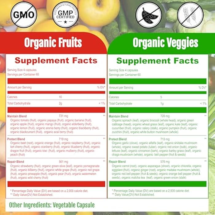 UpNourish Organic Fruits and Veggies Supplement - Support Diet Balance, Body Cleanse & Energy - 480 Fruits and Super Greens Capsules from Nature - Fruit and Vegetable Supplements for Adults & Kids - Image 5