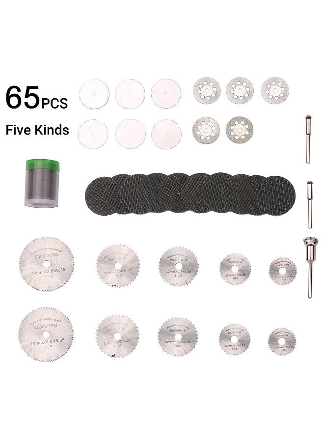 Generic - 65pcs Diamond Cutting Discs Sanding Grinding Wheel HSS Circular Saw Blade Woodworking Metal Mini Drill Rotary Tool Accessories - Image 1