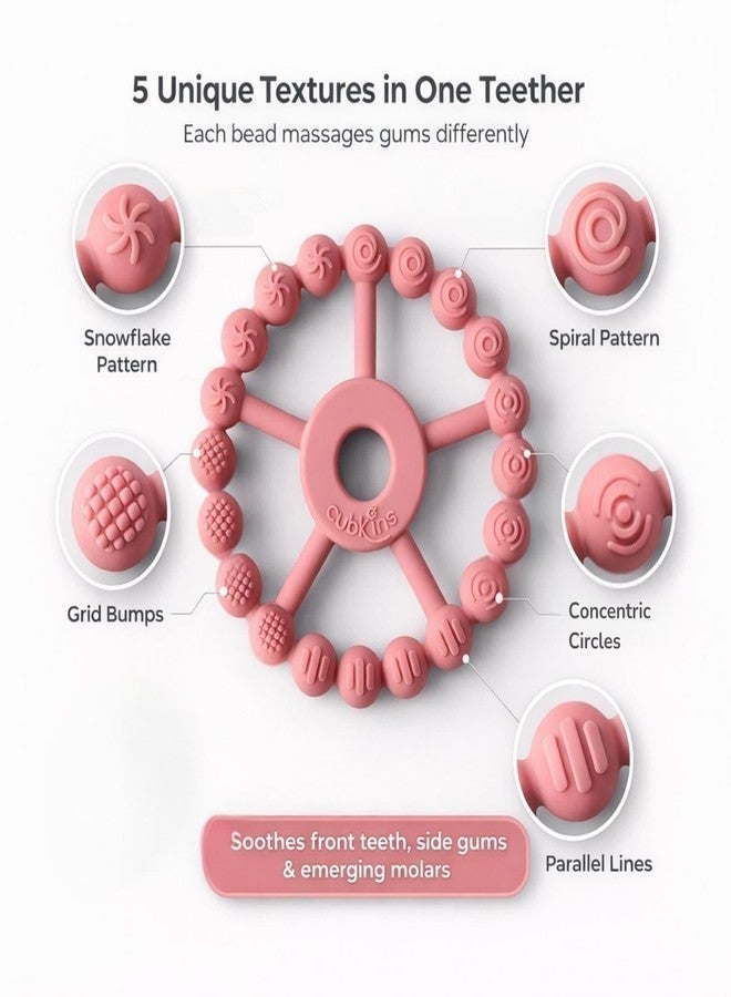 Cubkins Silicone Ring Teether for Babies 3-12 Months | BIS Certified, BPA Free, Food Grade | Teething Ring for Soothing Gums | Zero Plastic | Easy Grip Baby Teething Toy (Raspberry) - Image 2